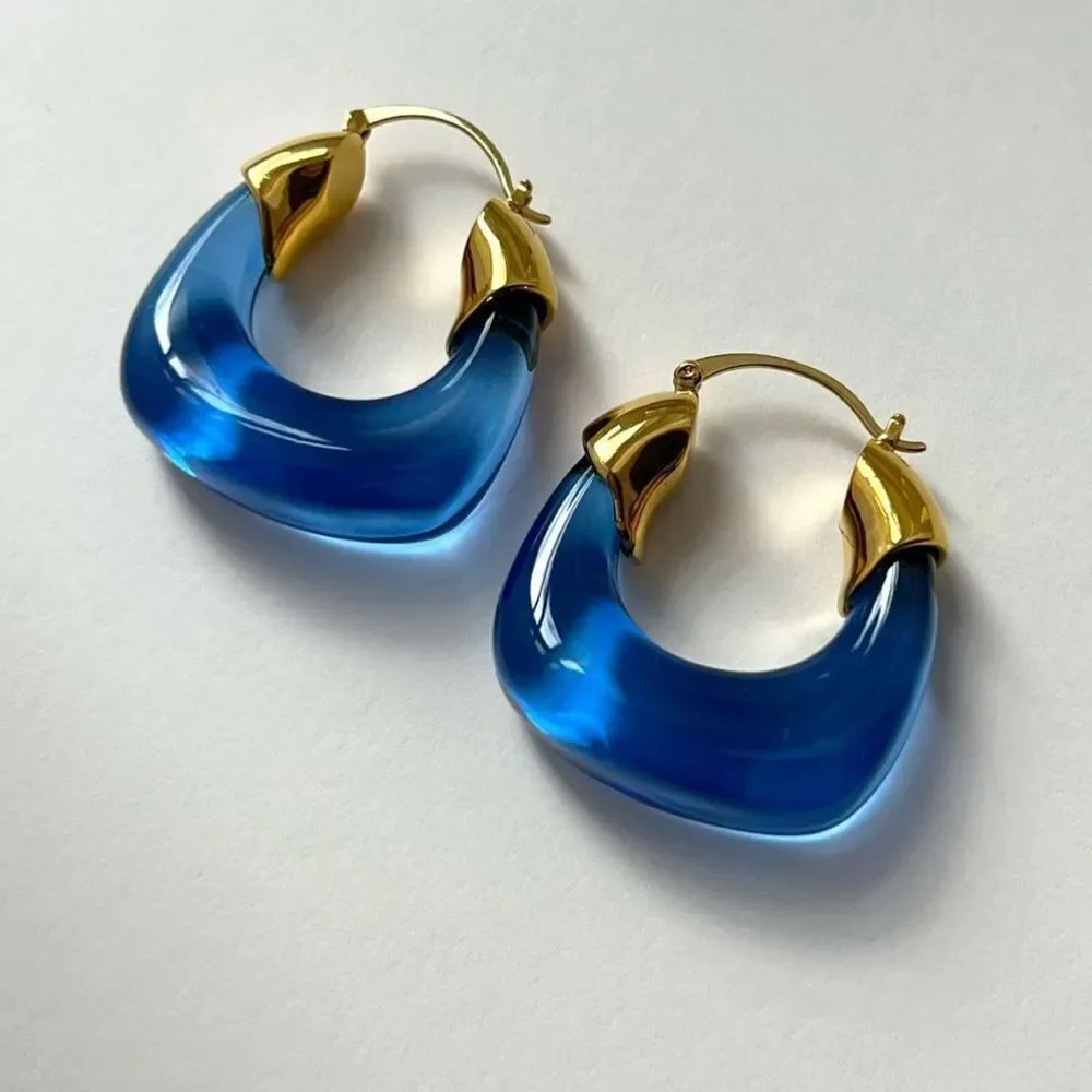 Blue crystal hoop earrings A114